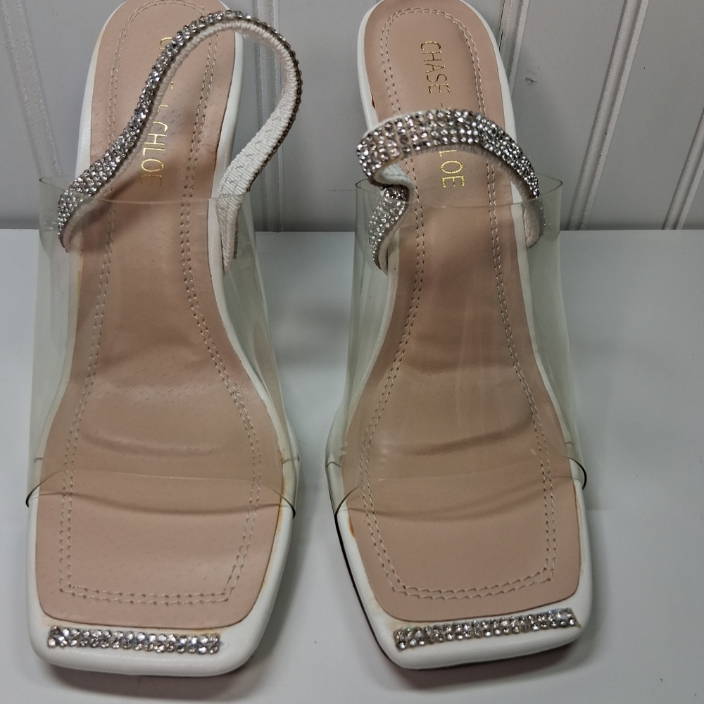 Chase + Chloe Women's White and Silver Embellished Heels
